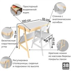 Комплект растущий стол  стул 38 попугаев «Вуди» (Белый, Береза) | фото 4